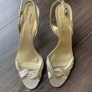 J. Crew gold metallic heels sandals leather uppers slingback size 9 1/2
